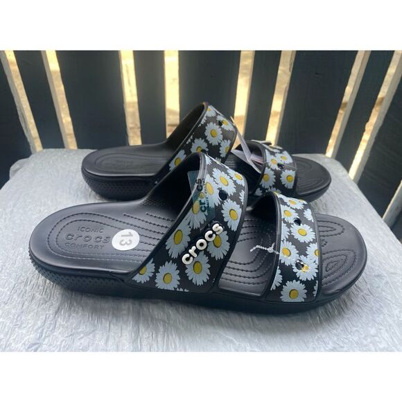 Crocs Men's Classic Sandal Slide Black Daisy Sz13 US - Picture 3 of 9